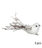 Sujet de noël set de 3 pinces oiseau sur branche 16 cm