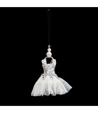Sujet de noël à suspendre robe en tissu avec perles h 11 cm