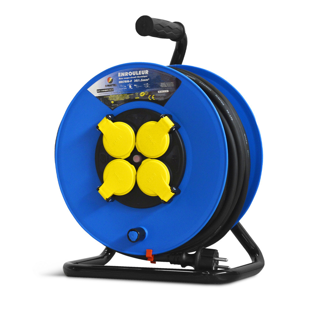 Enrouleur 4 prises - cable h07en-3g1.5mm²-25m - i-watts pro