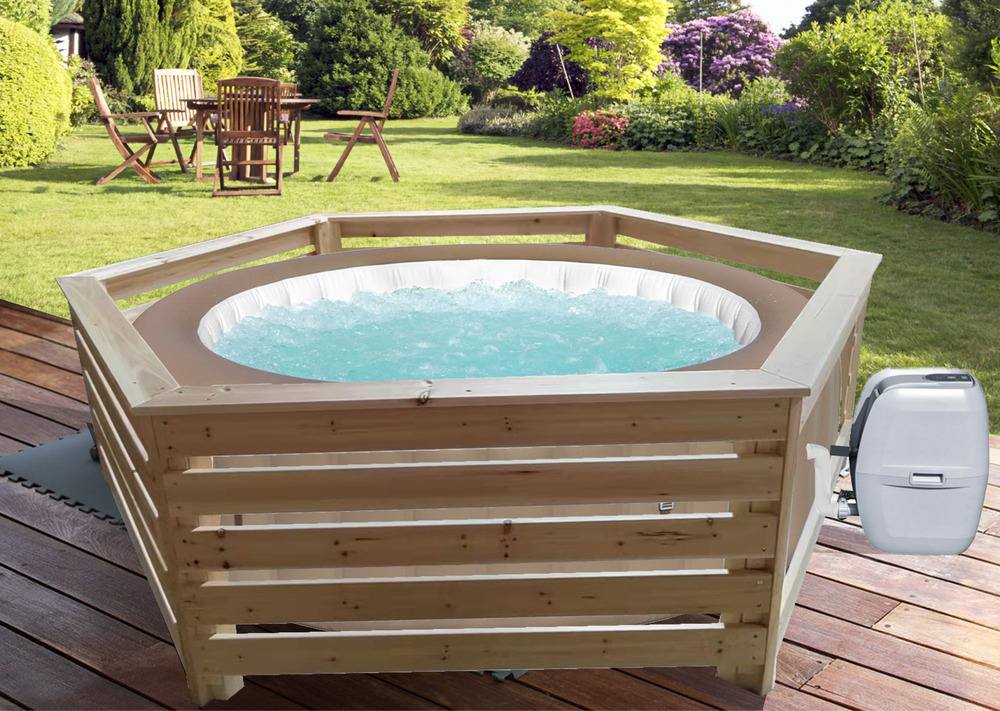 Habillage bois hexagonal pour spas et piscines - 2.63 ext 2.09 int 0.71 haut