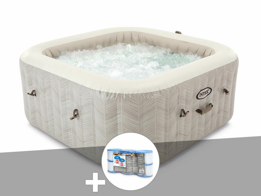 Kit spa gonflable purespa chevron carré bulles 6 places + 6 filtres