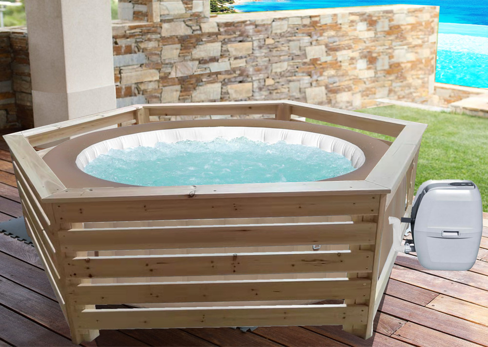 Habillage bois hexagonal pour spas et piscines - 2.77 ext 2.21 int 0.71 haut