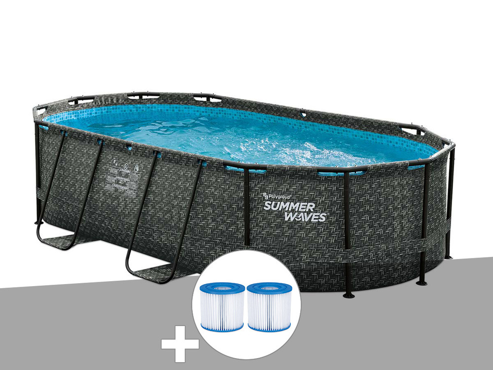 Kit piscine tubulaire  active frame pool ovale effet chevron 4,24 x 2,50 x 1,00