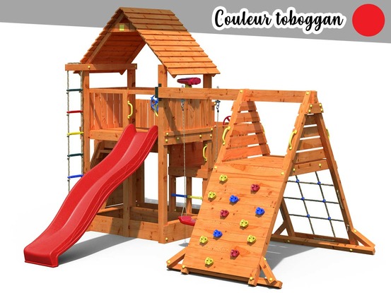 Aire de jeux big leader spider + bac à sable + corde + toboggan rouge