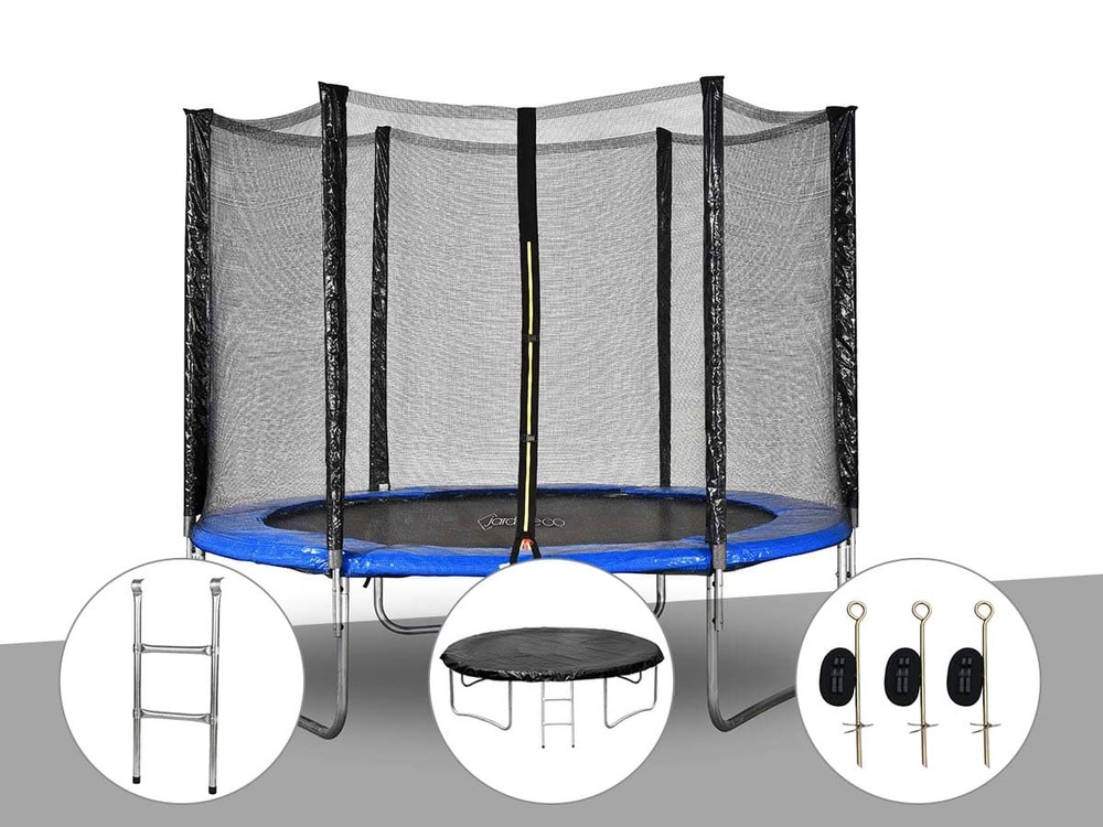Kit trampoline atlas ø 2,44 m bleu + echelle + bâche de protection + kit d'ancr