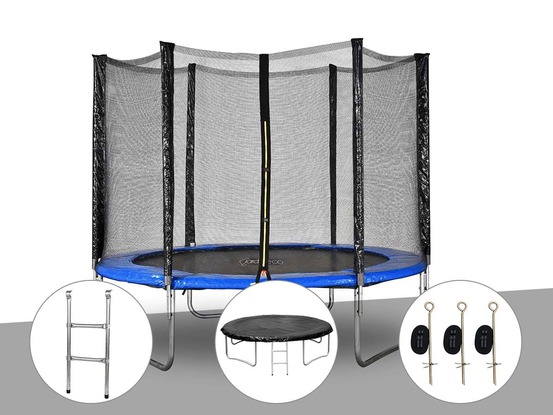 Kit trampoline atlas ø 2,44 m bleu + echelle + bâche de protection + kit d'ancr