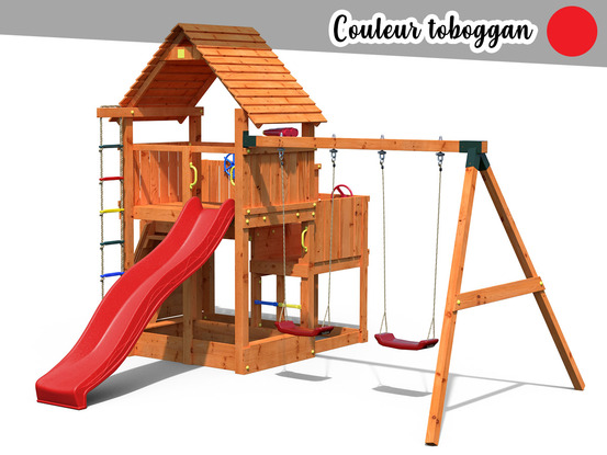 Aire de jeux big leader move + bac à sable + corde + toboggan rouge