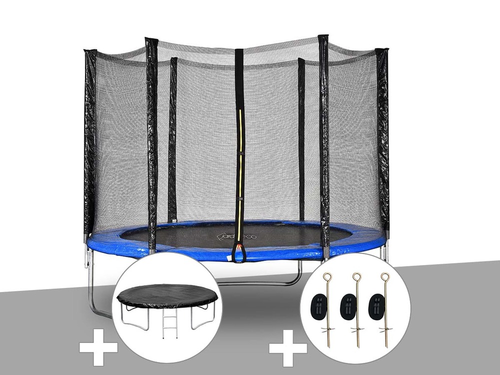 Kit trampoline atlas ø 2,44 m bleu + bâche de protection + kit d'ancrage