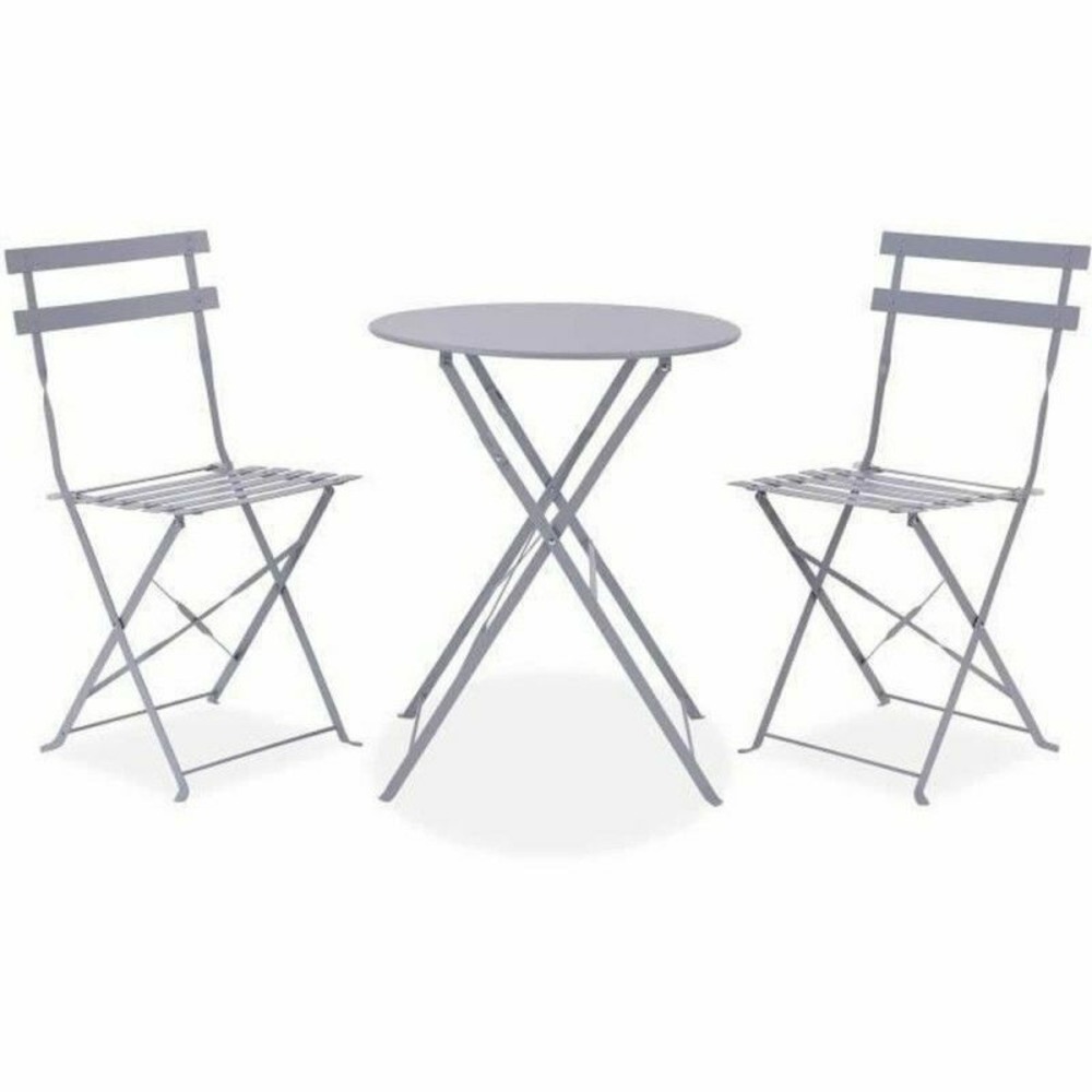 Ensemble table + 2 chaises gris acier (42 x 46 x 82 cm)