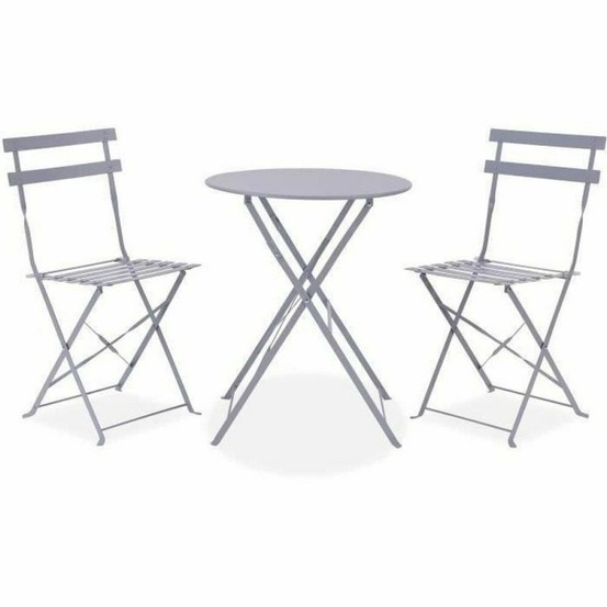 Ensemble table + 2 chaises gris acier (42 x 46 x 82 cm)