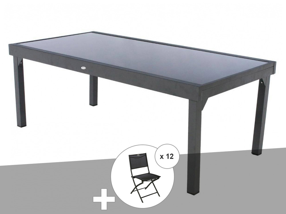 Ensemble repas table extensible rectangulaire en verre piazza + 12 chaises modul