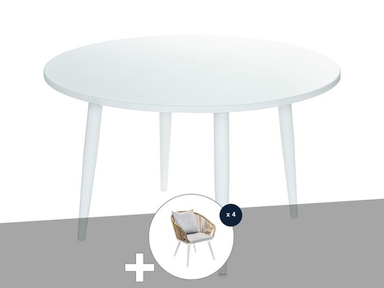 Ensemble de table à manger en alum blanc capri et 4 chaises de jardin maldives