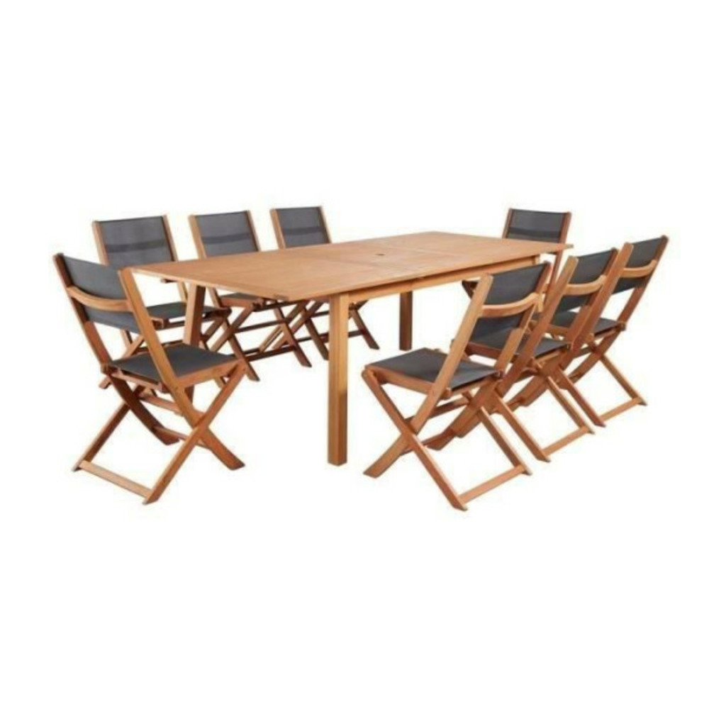 Ensemble repas de jardin 6 a 8 personnes - table extensible 180/240 x 100 cm + 6 chaises assises textilene - bois eucalyptus fsc
