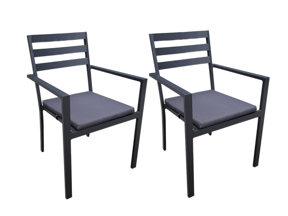 Lot de 2 fauteuils de jardin en aluminium avec coussin gris palma