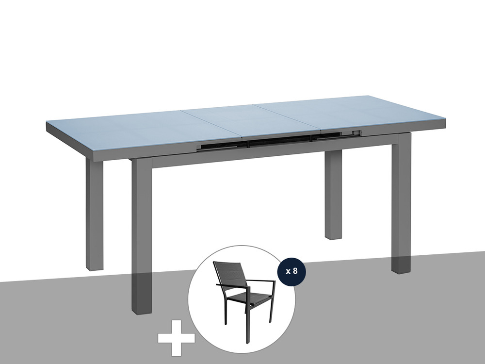Table à manger d'extérieur extensible en aluminium gris ibiza anthracite avec 8