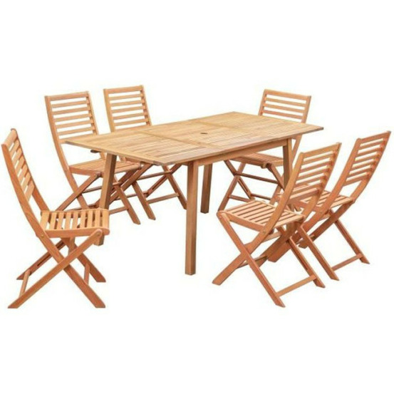 Ensemble repas de jardin 4-6 personnes - eucalyptus fsc - table extensible 120/180 x 80 cm + 6 chaises pliantes