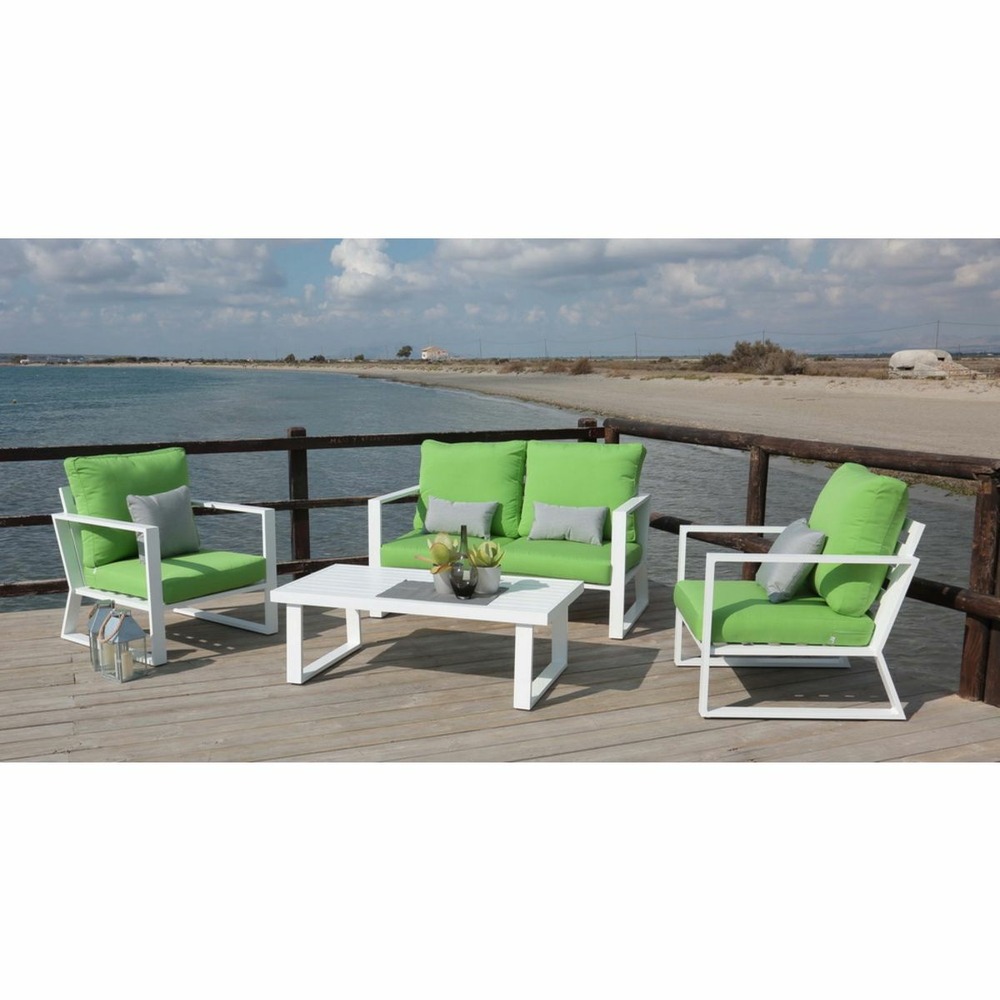 Salon de jardin sofa bolonia - tissus pistache, finition blanc - 4 à 5 places