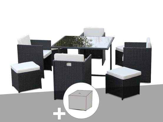 Salon de jardin en résine tressée artigas ii 4-8 places noir + housse