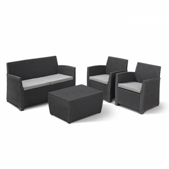 Salon de jardin - résine imitation rotin tressé - allibert by keter - 4 personnes - mia - gris graphite