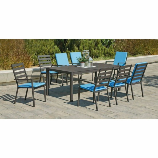Ensemble repas palma - 8 places - finition anthracite, tissus turquoise