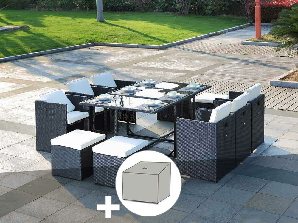 Salon de jardin en résine tressée artigas ii 6-10 places noir + housse