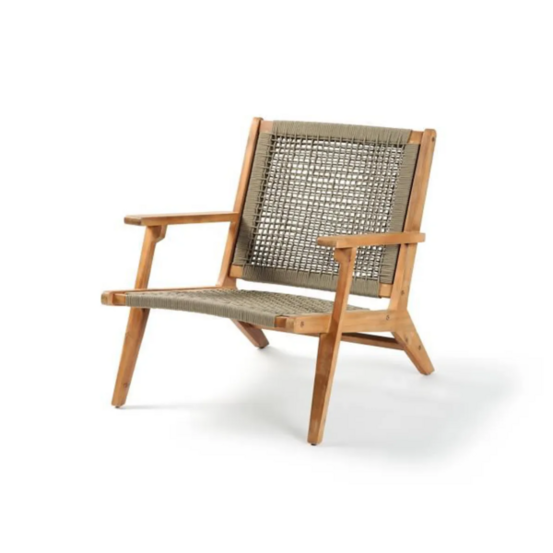 Transat fauteuil de jardin bas en bois d'acacia fsc et en corde - merida - vert olive