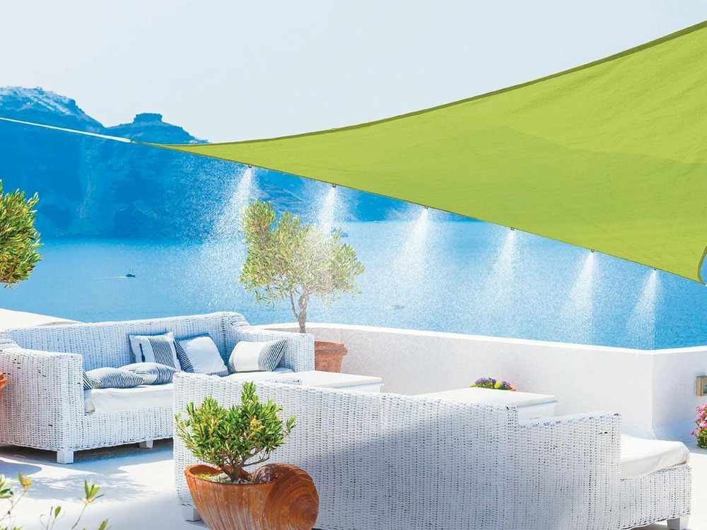 Voile d'ombrage triangulaire avec brumisateur 6 buses vert citron