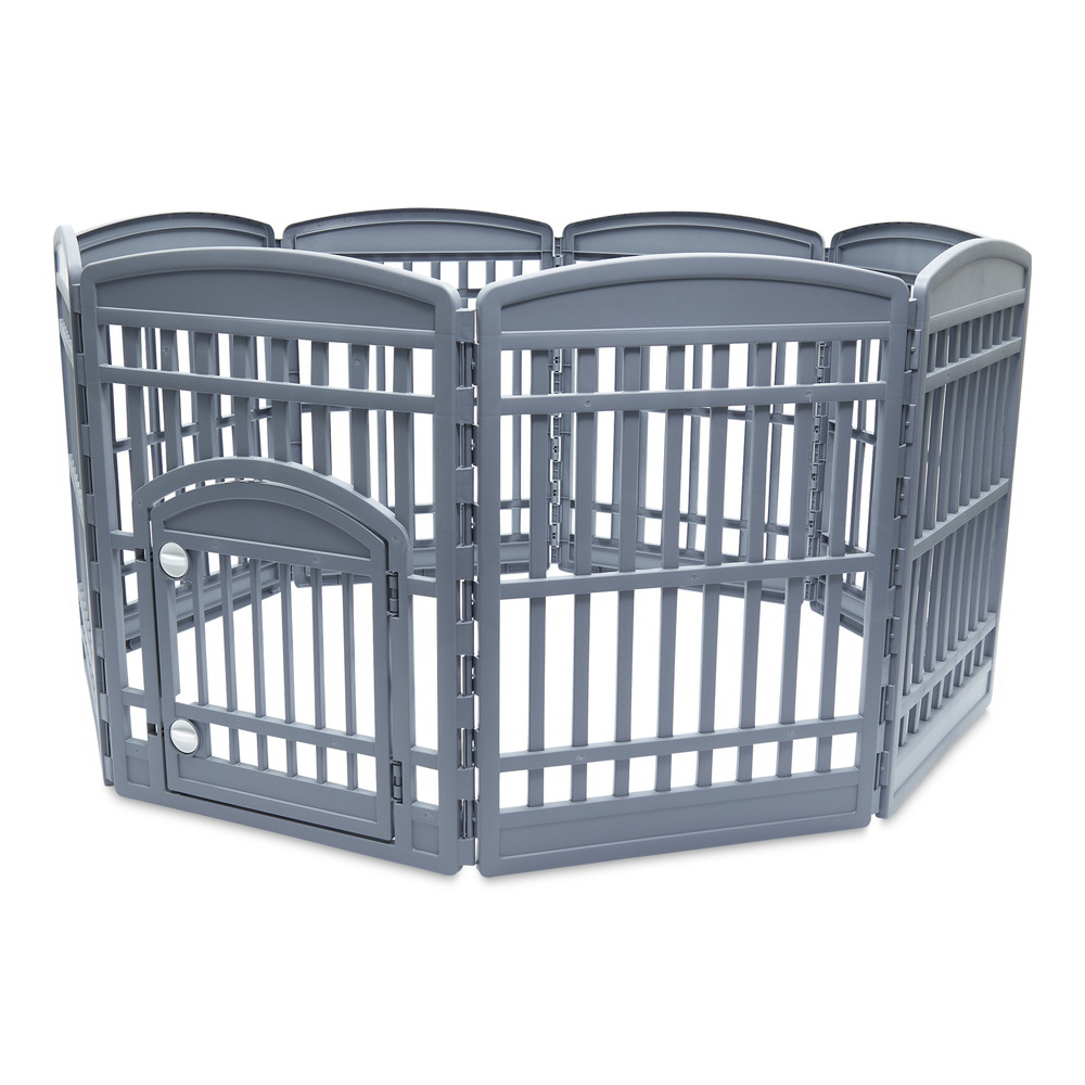 Parc 8 panneaux et 1 porte verrouillable, l159.1 x p159.1 x h87.5cm, interieur/exterieur, pour chiens, lapins et chats,CI-908,gris