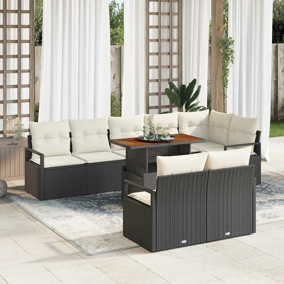 Ensemble de canapé de jardin 9 pcs noir poly rotin