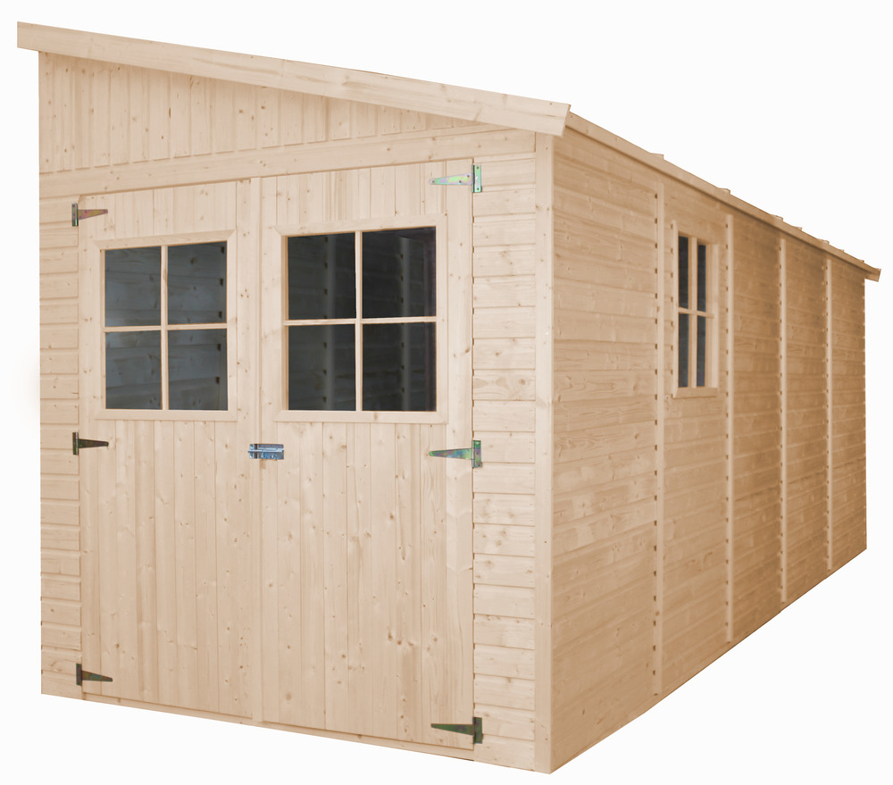 Abri de jardin en bois 10 m² - h244 x 514 x 218 cm - construction de panneaux en bois naturel - avec sol imprégné - m341a+m341g
