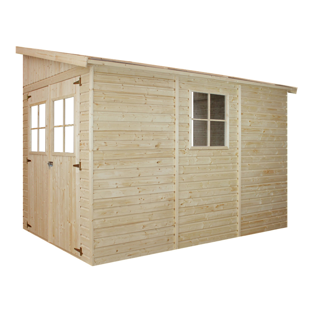 Abri de jardin en bois sans paroi latérale 6 m² - h243 x 318 x 216 cm - construction de panneaux en bois naturel - m339