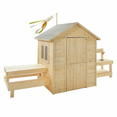 Cabane en bois + table et cuisine pour enfants  3,02 x 1,27 x 1,62 m