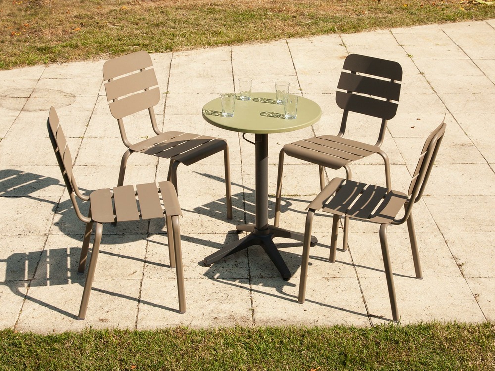 Set bistro d'extérieur ALICANTE pour 4 personnes, VERT JONC/MOKA