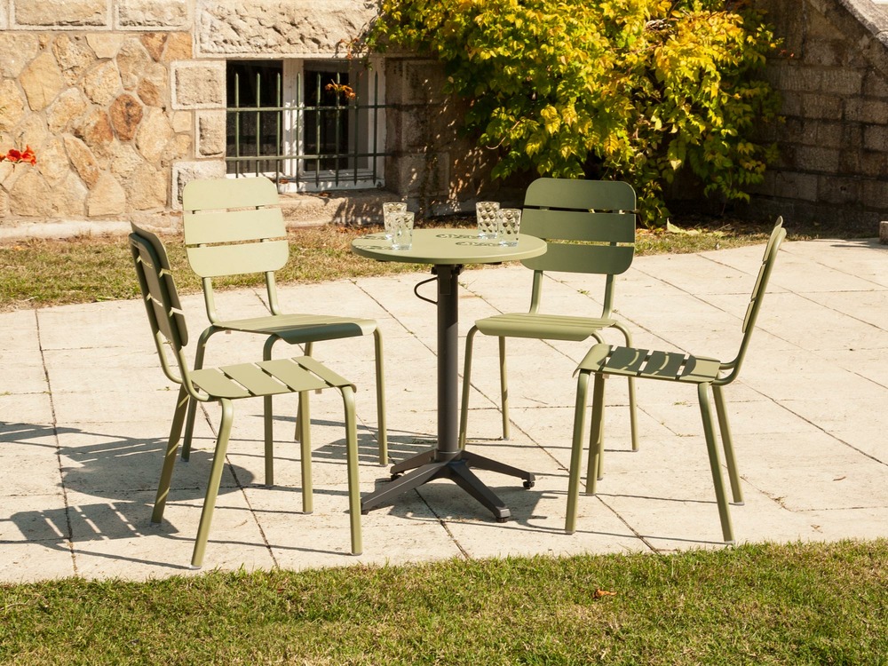 Set bistro d'extérieur ALICANTE pour 4 personnes, alu thermolaqué, VERT JONC