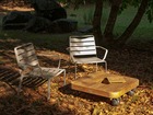 Salon de jardin SPRING pour 2 personnes, alu et teck, couleur GRIS PIERRE/TECK
