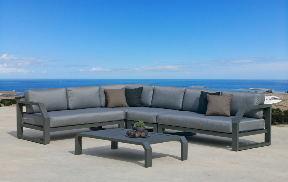 Salon de jardin ZAFIRO - anthracite, tissus gris foncé - 4/7 places