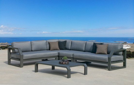 Salon de jardin ZAFIRO - anthracite, tissus gris foncé - 4/7 places