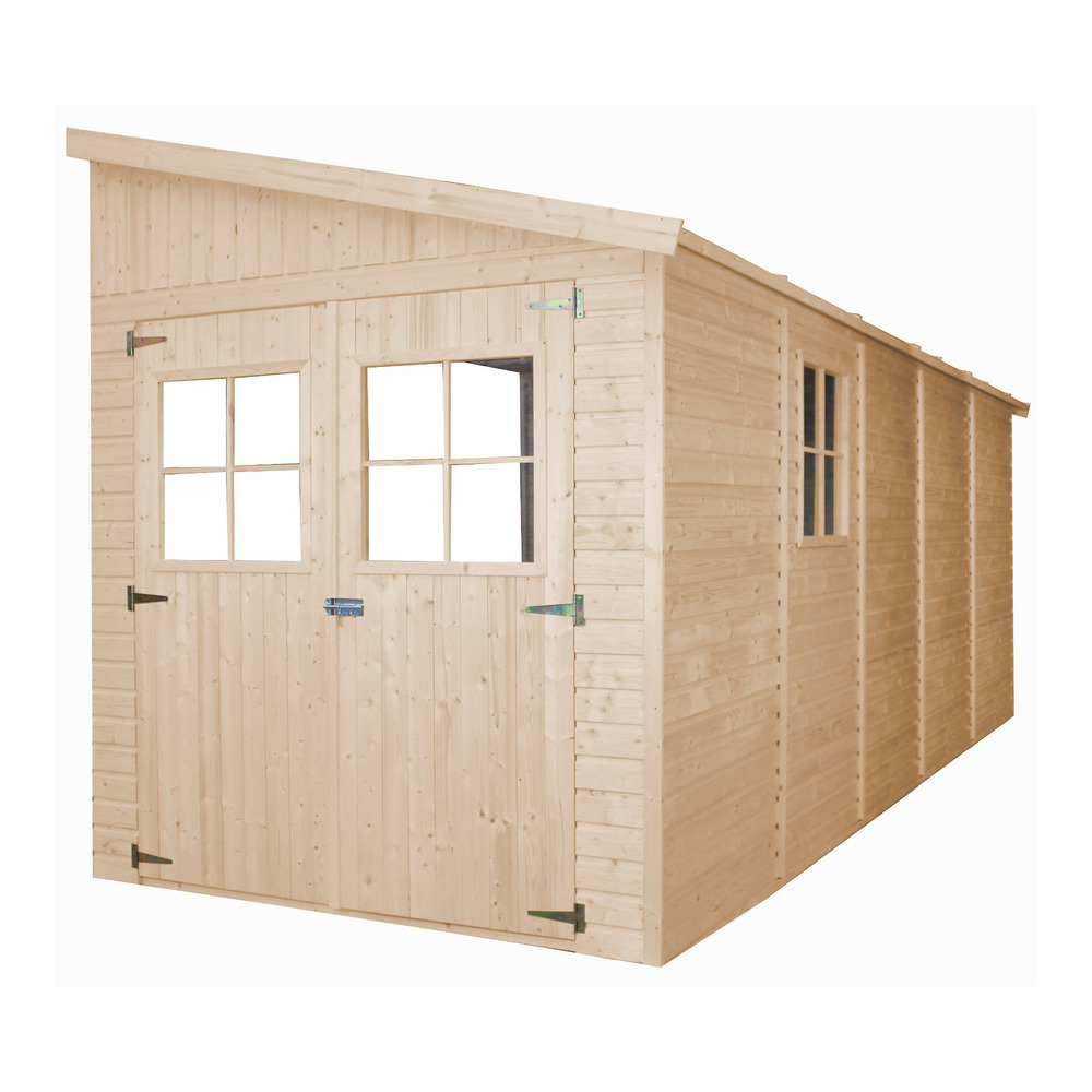 Abri de jardin en bois sans paroi latérale 10 m² - h243 x 513 x 216 cm - construction de panneaux en bois naturel - m341