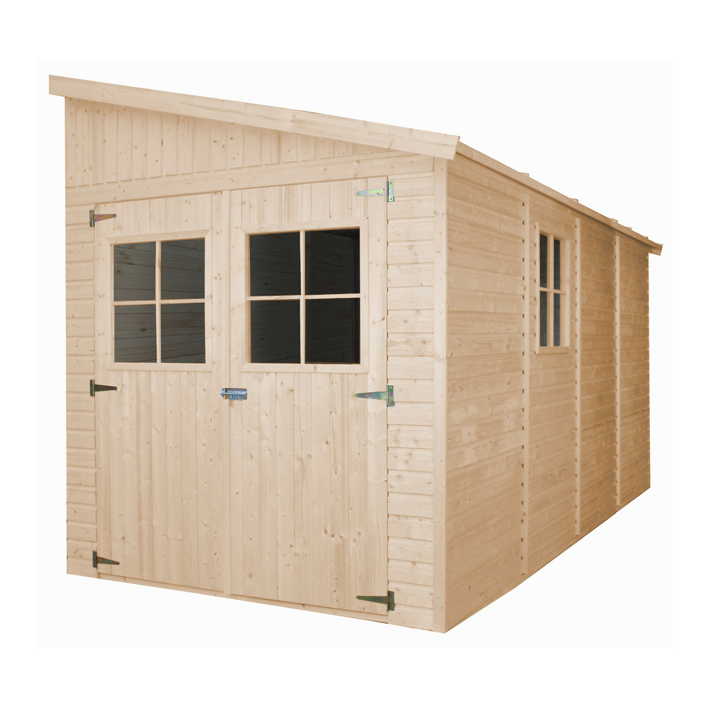 Abri de jardin en bois 8 m² - h244 x 416 x 218 cm - construction de panneaux en bois naturel - avec sol imprégné - m340a+m340g