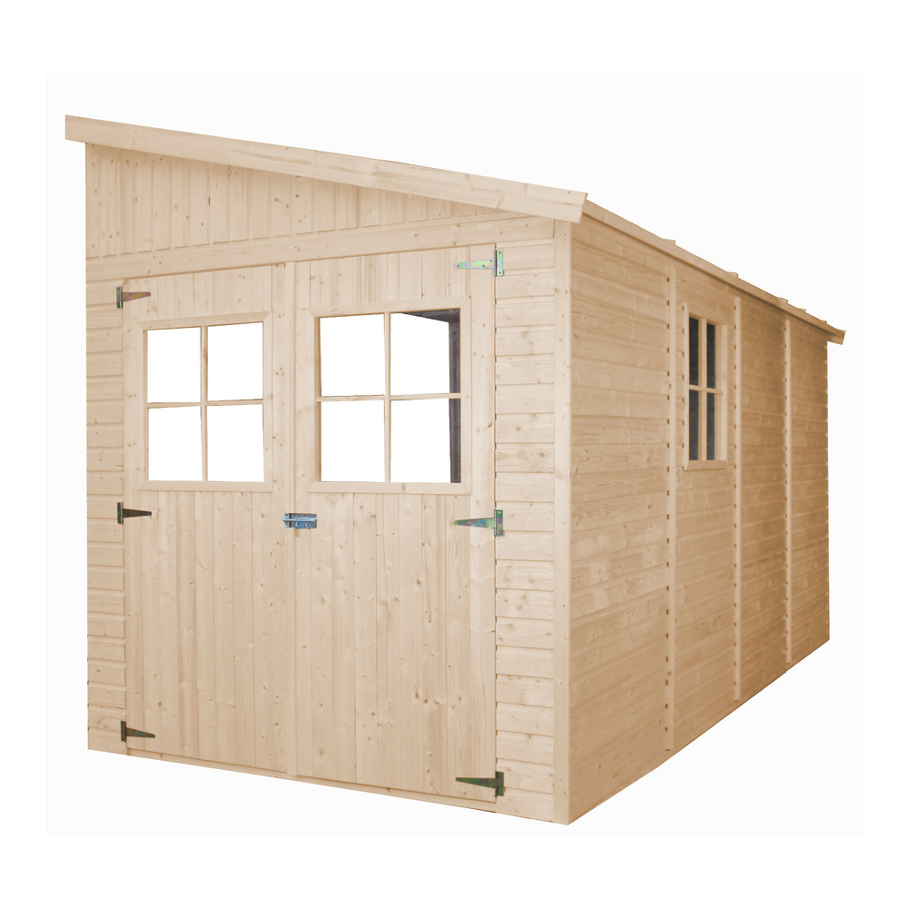 Abri de jardin en bois sans paroi latérale 8 m² - H243 x 416 x 216 cm - construction de panneaux en bois naturel - M340