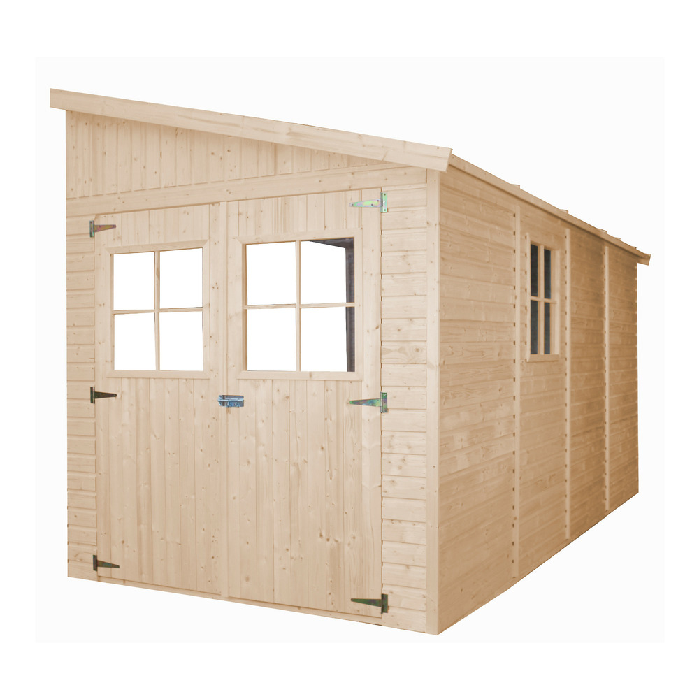 Abri de jardin en bois sans paroi latérale 8 m² - h243 x 416 x 216 cm - avec sol imprégné - m340+m340g