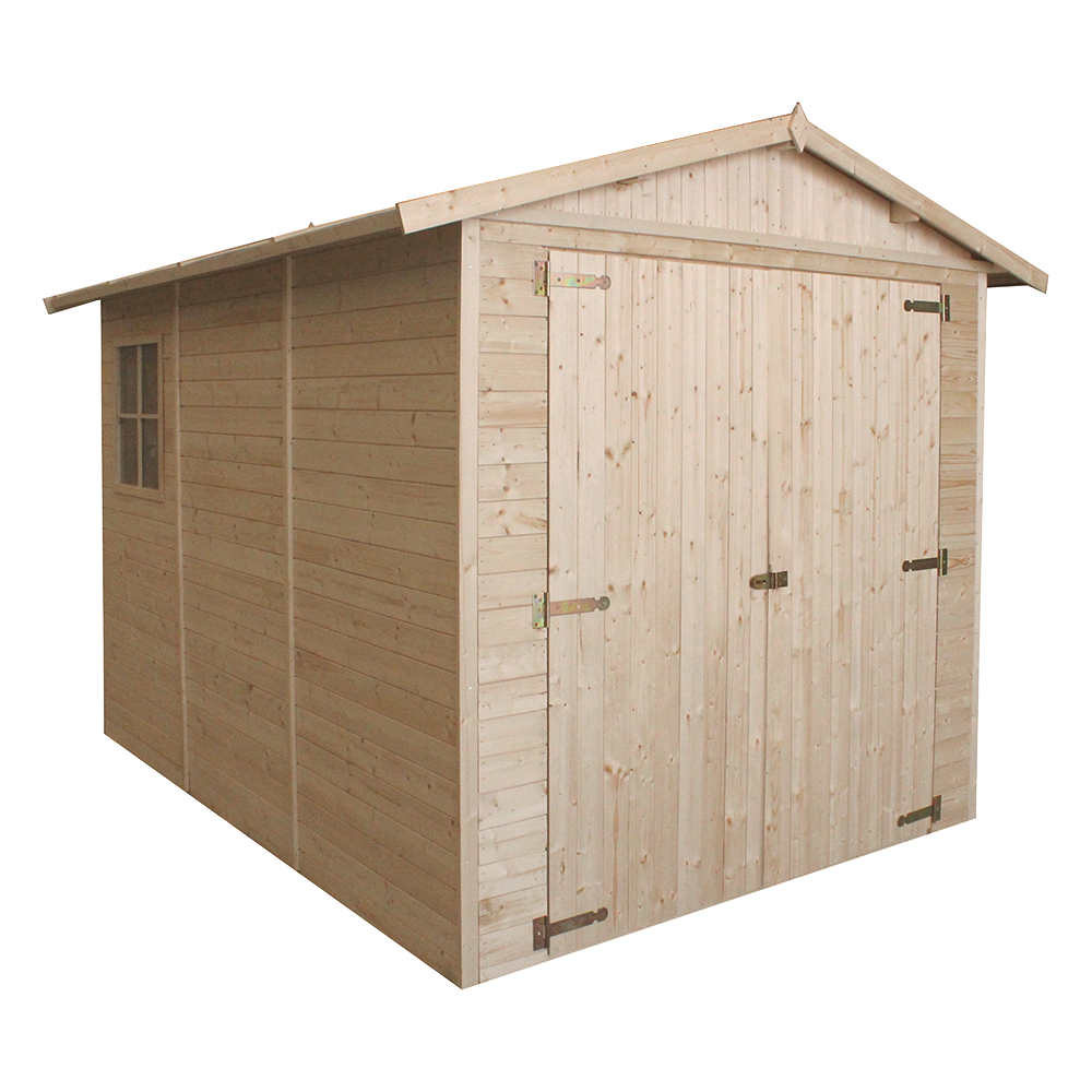 Garage en bois 6 m² - H222 x 320 x 244 cm - construction de panneaux en bois naturel - M105