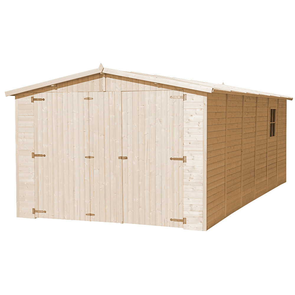 Garage en bois 18 m² - h222 x 616 x 324 cm - construction de panneaux en bois naturel - m102