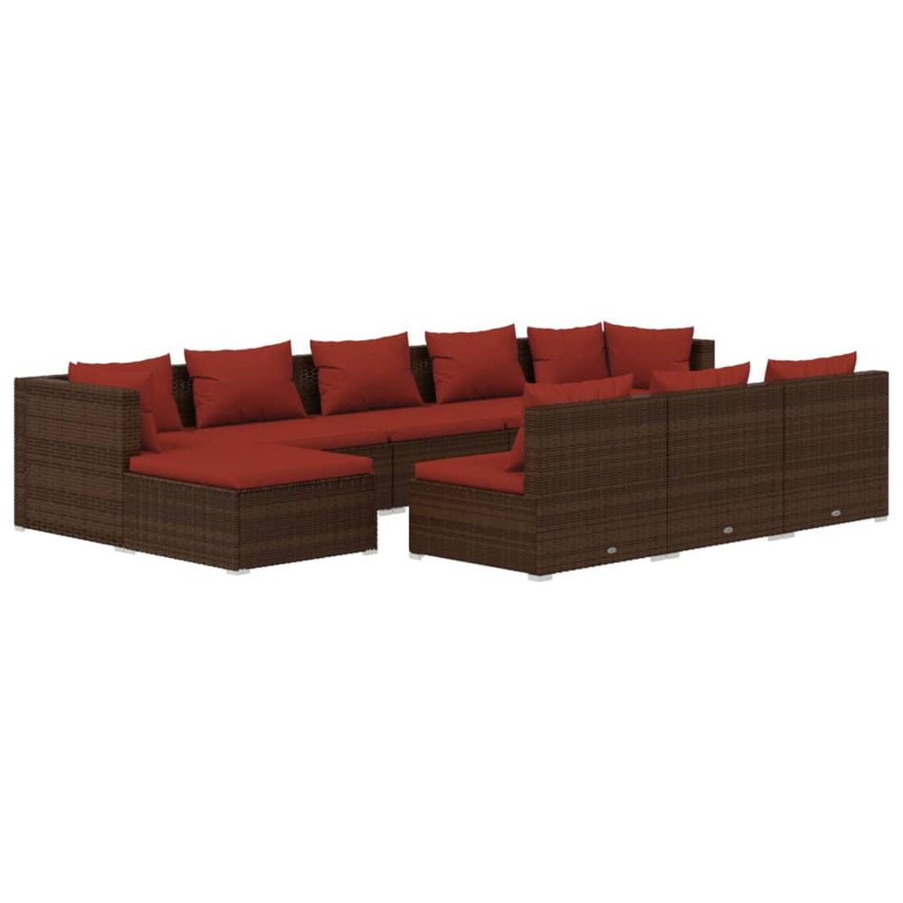 Salon de jardin 10 pcs avec coussins marron résine tressée