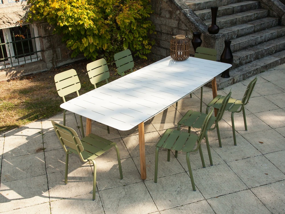 Ensemble repas d'extérieur ALICANTE pour 8 personnes, BLANC et VERT JONC