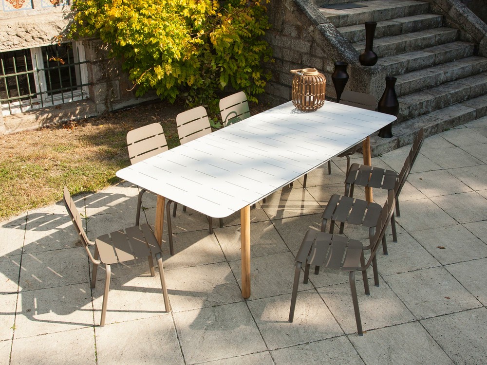 Ensemble repas d'extérieur ALICANTE pour 8 personnes, BLANC et MOKA