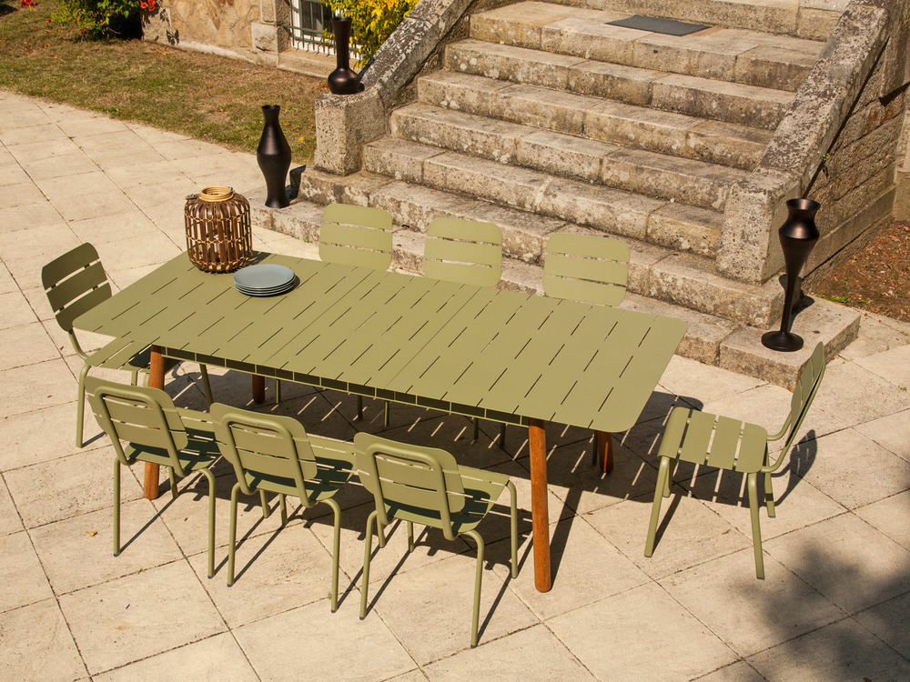 Ensemble repas d'extérieur ALICANTE pour 8 personnes, couleur VERT JONC