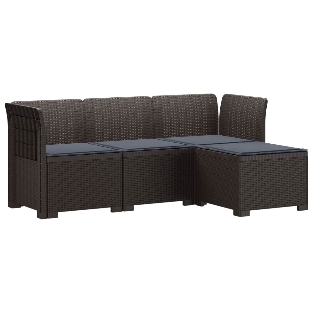 Canapé de jardin 4 places avec coussins style rotin pp marron