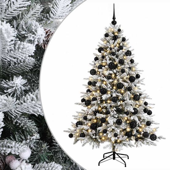 Sapin de noël artificiel avec boules 210 cm 300 led blanc chaud