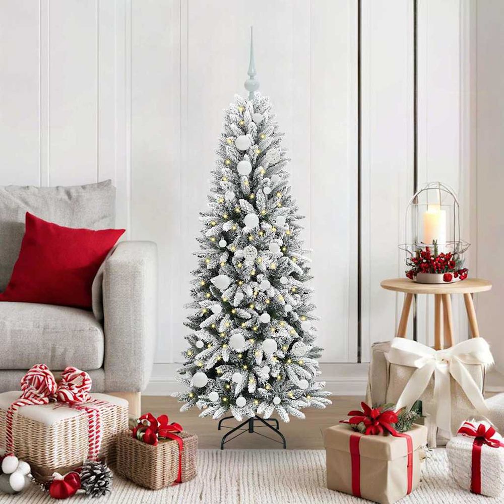 Mon beau sapin blanc effet neige 120 cm, kit de décoration complet et lumineux